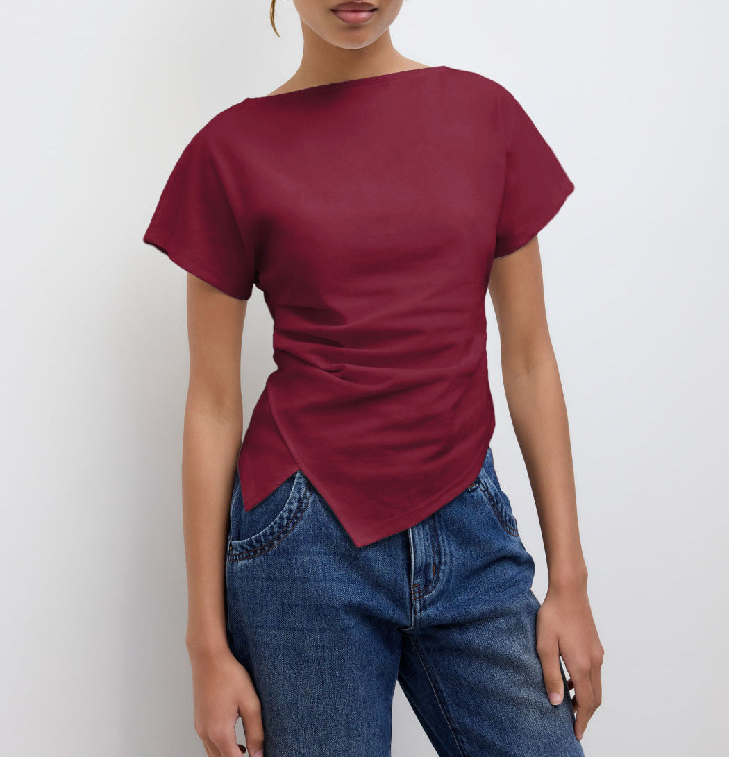 Damer Cropped T-Shirt med asymmetrisk snit og dekorativ draperingseffekt Skovae