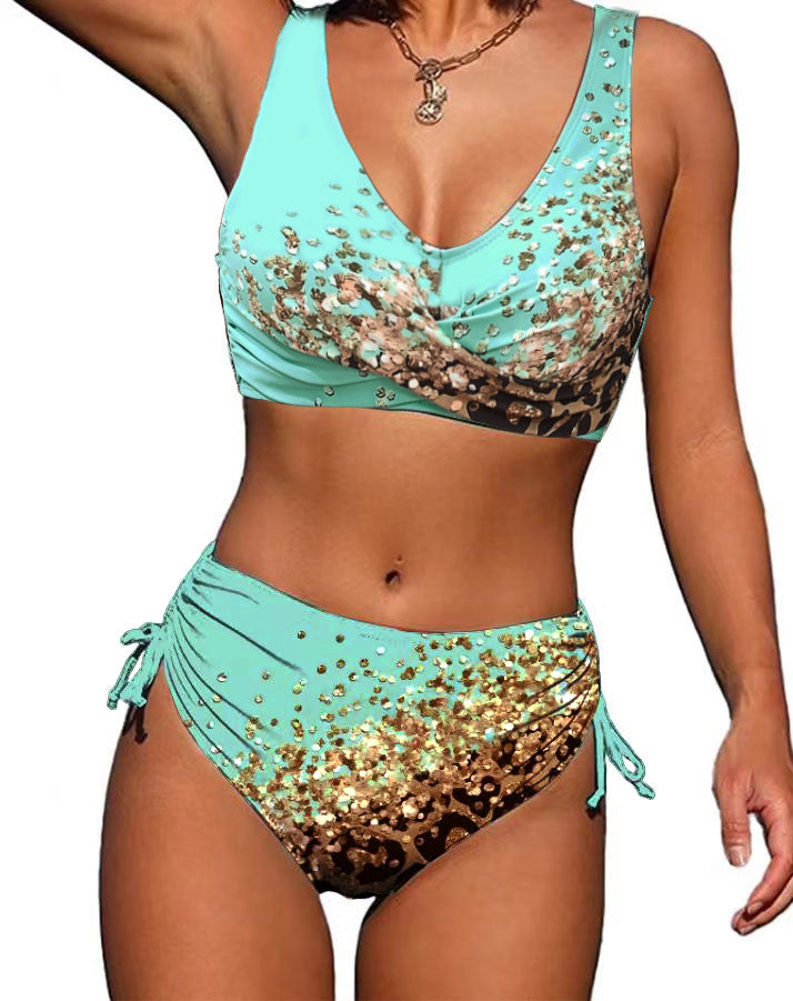 Dame Bikini-sæt med fashionabel glimmer-detalje og høj benskæring Stilla