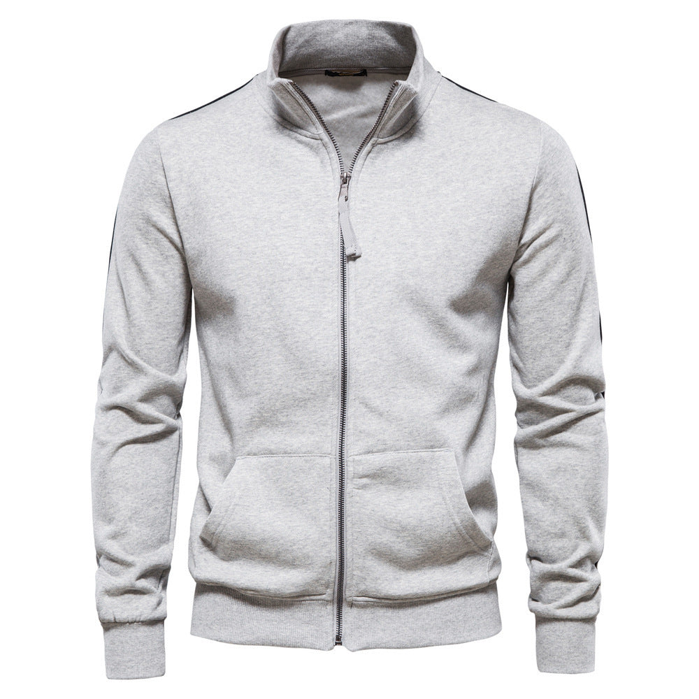 Herrer nan sportiv bomulds-sweatjacke med ståkrave og kængurulommer Skovae