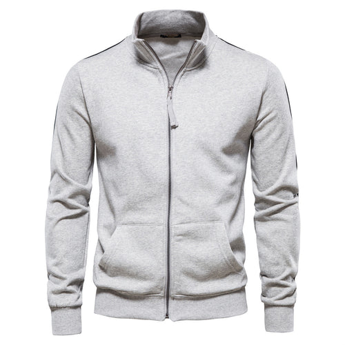 Herrer nan sportiv bomulds-sweatjacke med ståkrave og kængurulommer Skovae