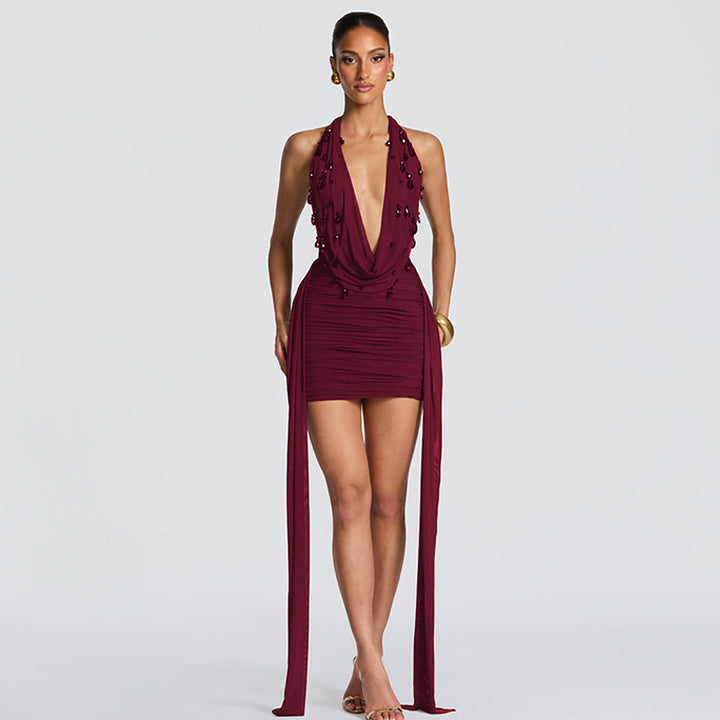Damen Wickelkleid mit tiefem V-Ausschnitt und voluminösen Rüschendetails Skovae