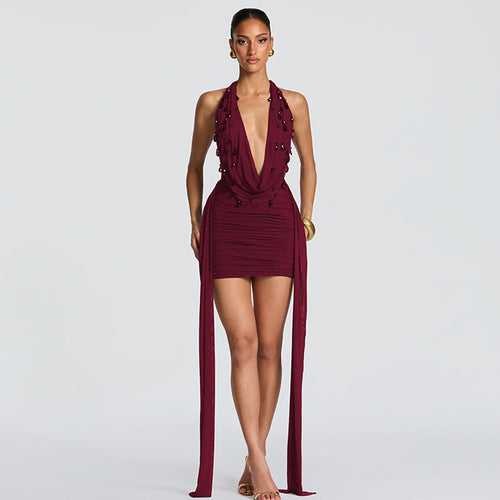 Damen Wickelkleid mit tiefem V-Ausschnitt und voluminösen Rüschendetails Skovae