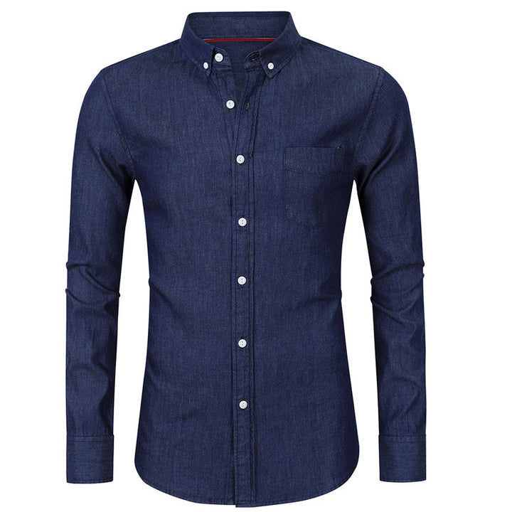 Herrer Denim Langærmet skjorte med moderne snit og brystlomme Stilla