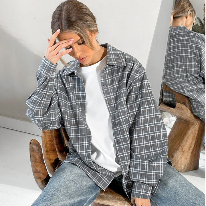 Dame Karohemdsjakke med afslappet oversized-snit og praktiske lommer Stilla