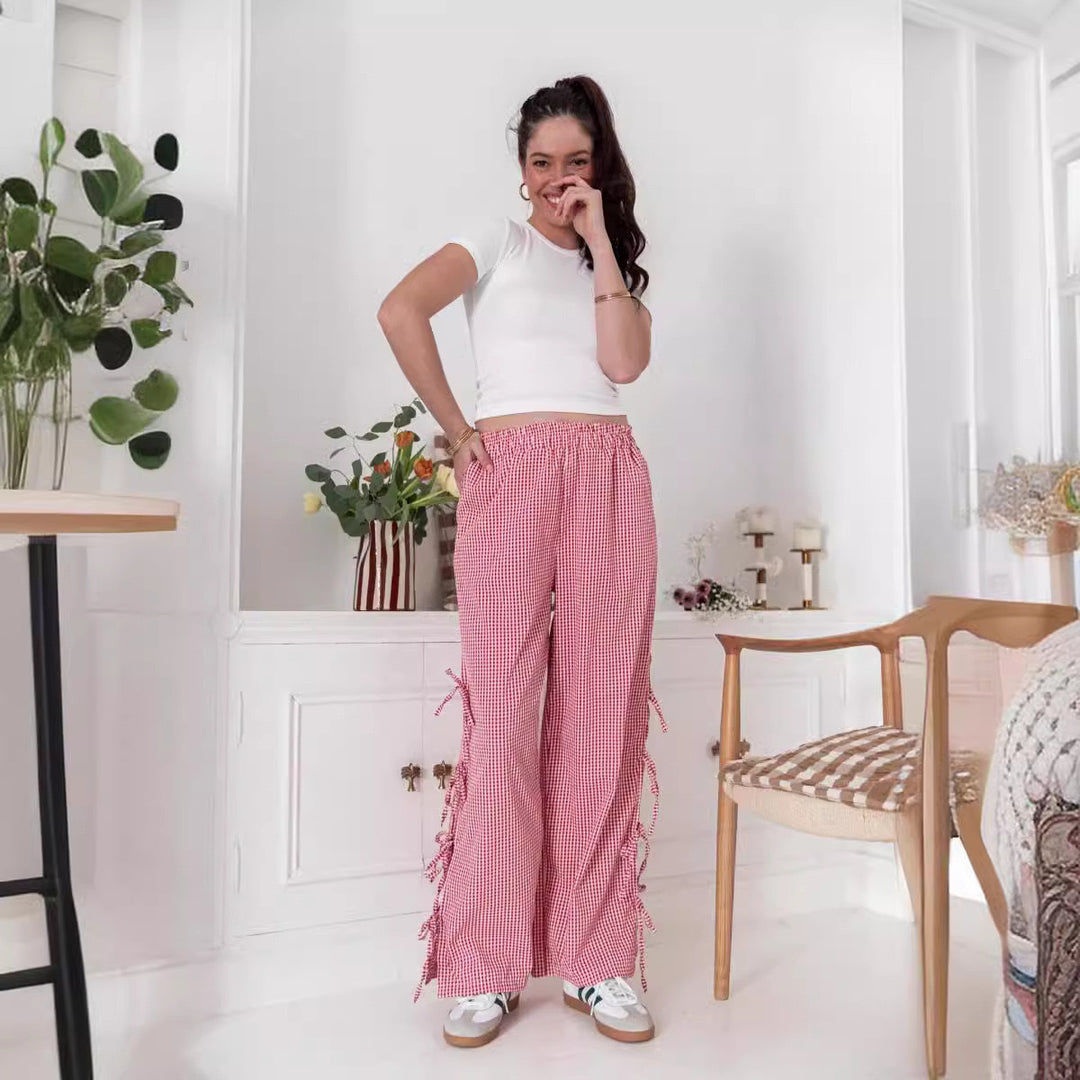 Dame fritid-bukser med raffineret rynkedetalje og gingham-design Stilla