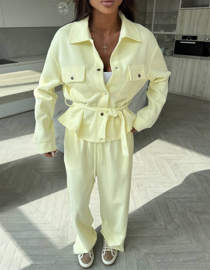 Kvinder Elegant Loungewear Sæt med Casual Jakke og Brede Bukser Skovae