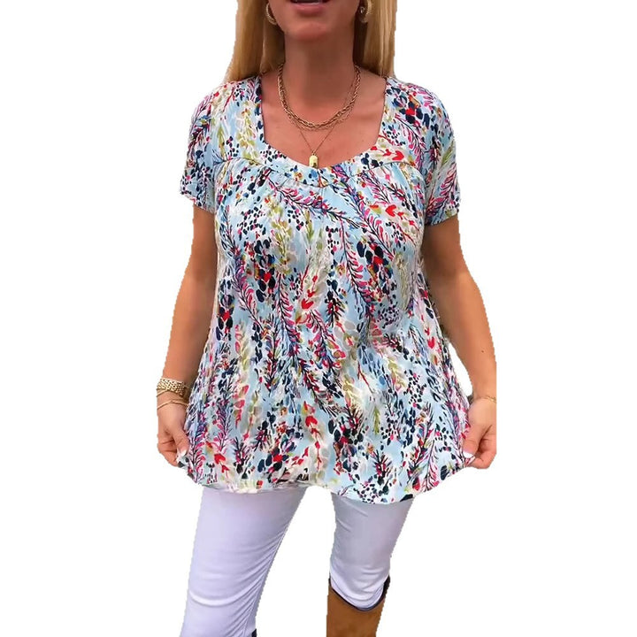 Dame T-shirt med blomsterdesign og 3/4-ærmer Stilla