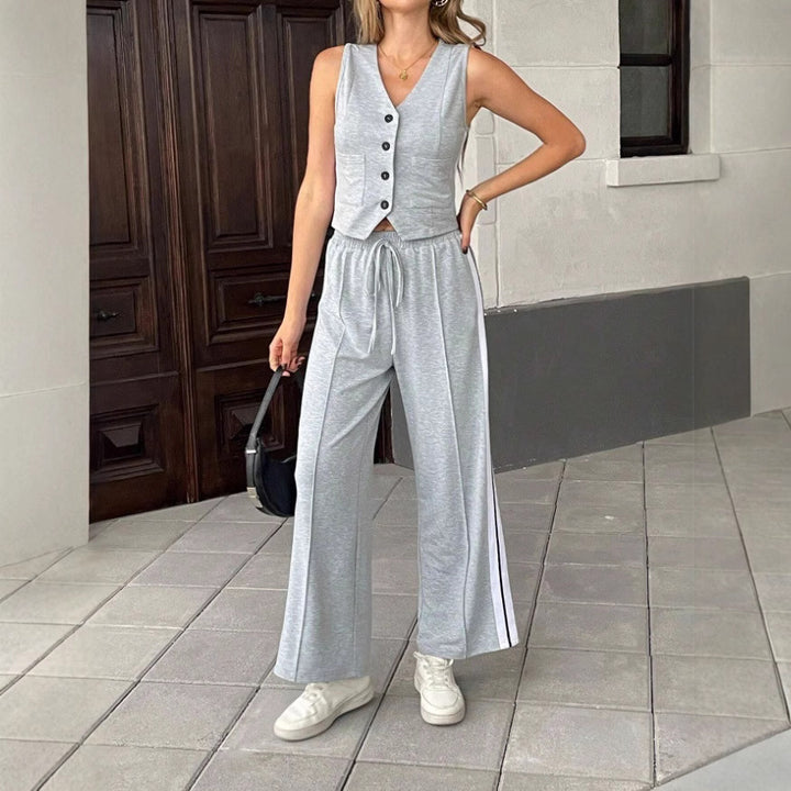 Dame afslappet to-delt sæt med cropped-top og løst skårne bukser Stilla