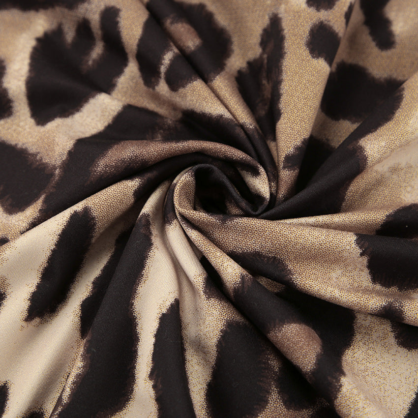 Dame Minimalistisk Vristkjole med Leopardprint og Voluminøse Ærmer Stilla