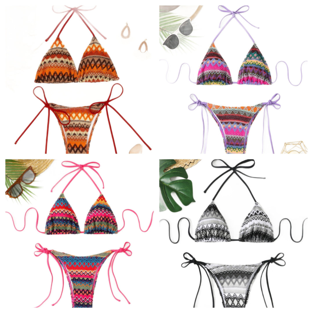 Dame Triangle-Bikini med muntert mønster og justerbare bånd Skovae