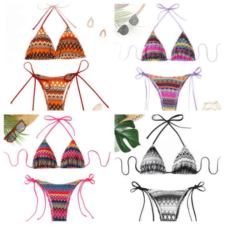 Dame Triangle-Bikini med muntert mønster og justerbare bånd Skovae