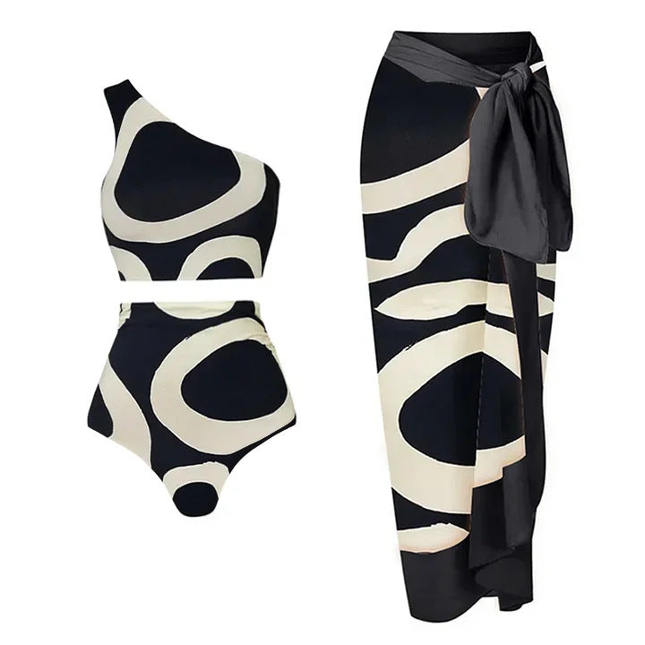 Dame bikiniset med asymmetrisk top og elegant omslagsskjørt Skovae