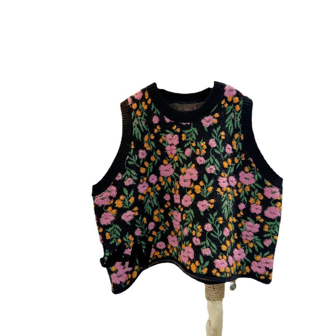 Kvindernes løse strikket sweater med blomstermønster Stilla