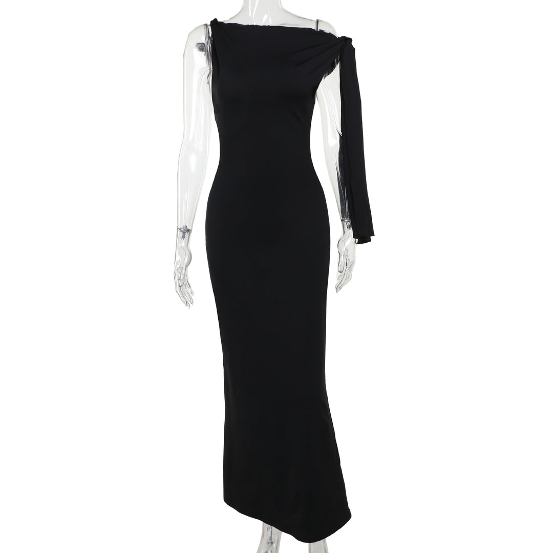 Dame elegant maxikjole med asymmetrisk design og en ærmeløs skæring Skovae