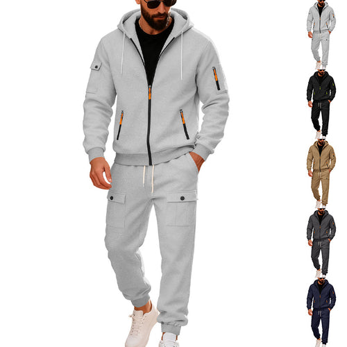 Herrer nan urban sweatpants sæt lavet af bomuldsblanding med cargo-lommer og funktionelle lynlåse Skovae