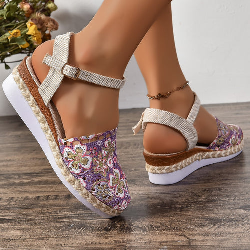 Dame Espadrilles-Sandaler med blomsterhækledesign og moderigtig rem Stilla