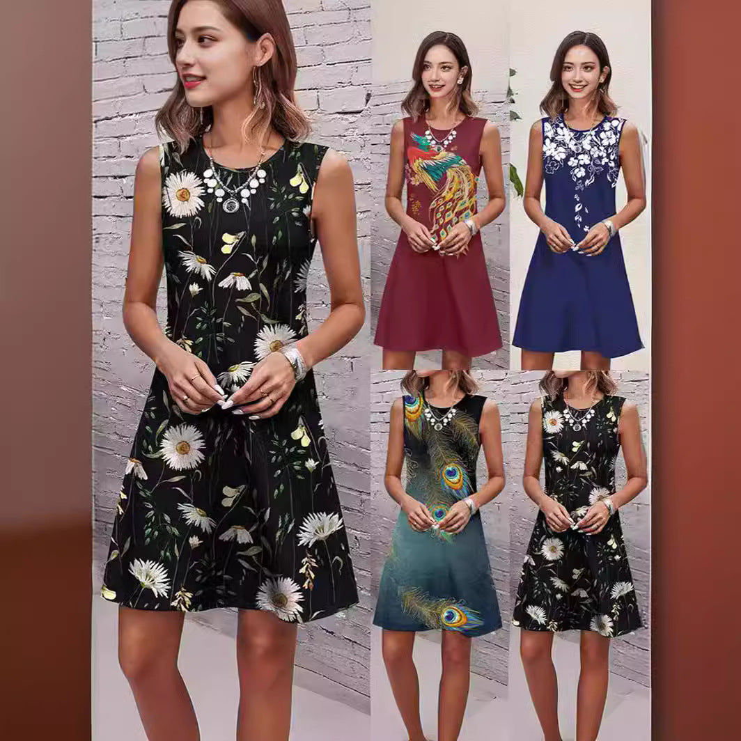 Damekjole med blomsterprint og A-linje Stilla