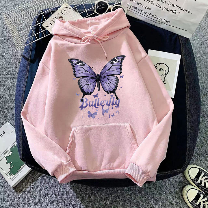 Kvinders hoodie med farverigt sommerfuglemotiv Skovae