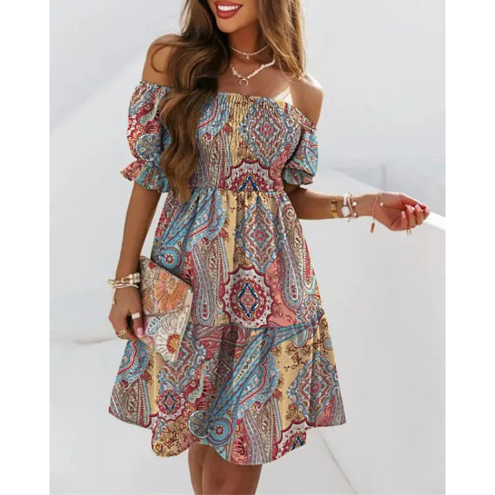 Dame Off-Shoulder Floral Lagdelt Kjole Stilla
