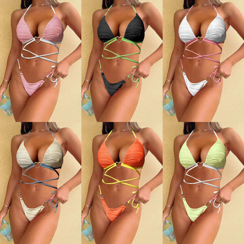Dame triangel-bikini med stilfulde snøre detaljer og hjerteformede accenter Stilla