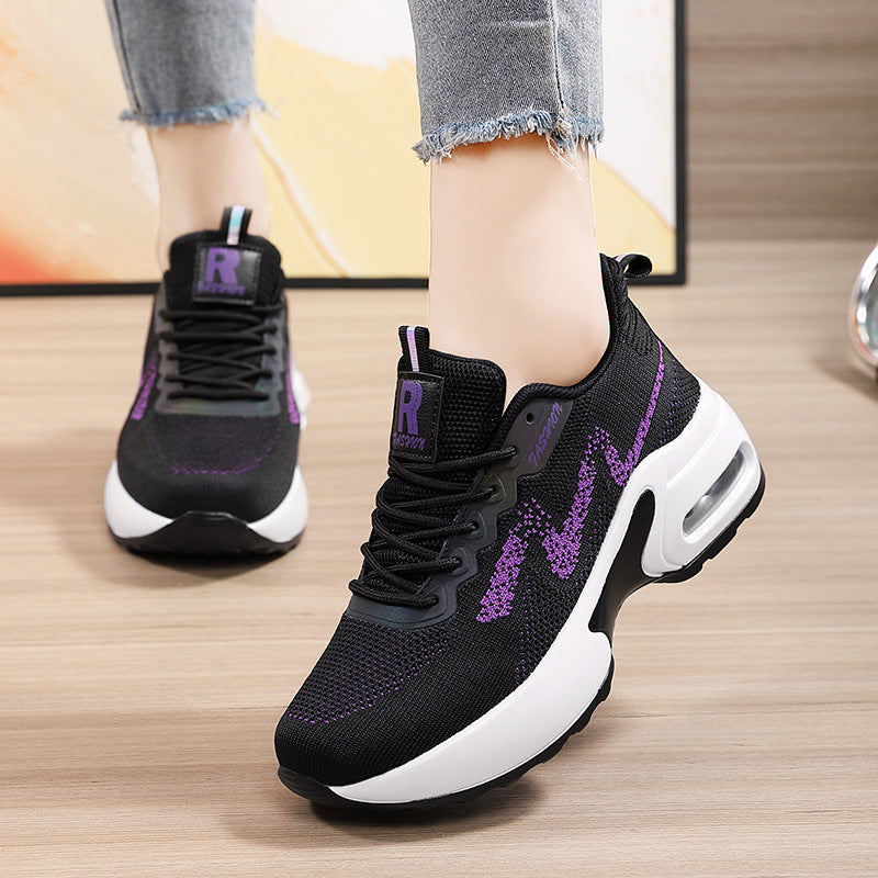 Dame nan moderigtige strik-fitness-sneakers med ergonomisk rocker-sål og indbygget dæmpningskammer Skovae
