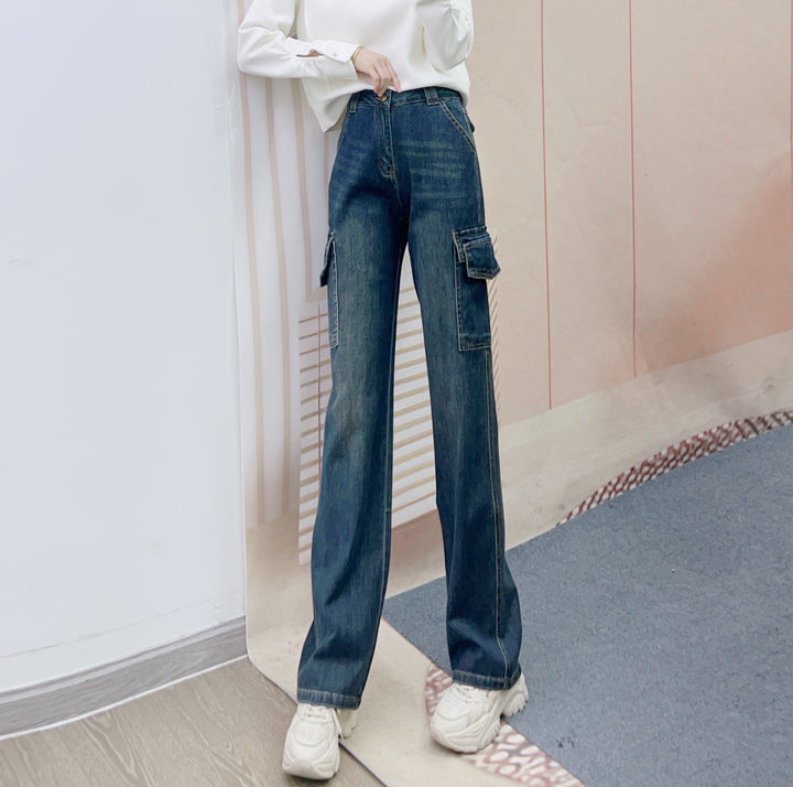 Damer Bred Cargo-Jeans med høje lommer og afslappet pasform Stilla