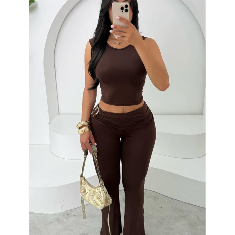 Damen figurbetontes Crop-Top und flared Leggings Set Skovae