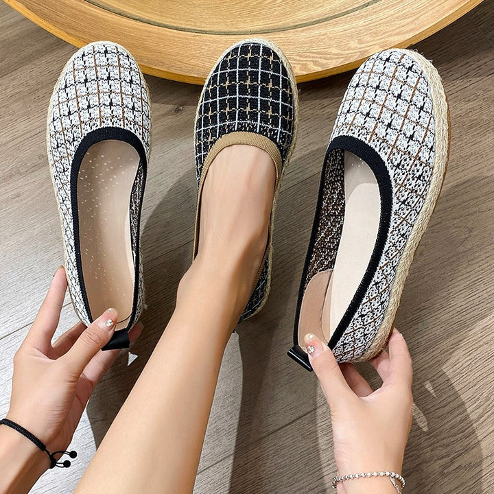 Dame Espadrillos med fashionable gittermønster og fleksibel gummibånd Stilla