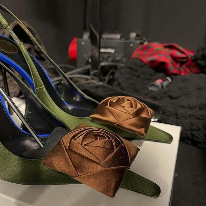 Dame højhælede slingback-pumps med dekorativ blomsteraccent Stilla
