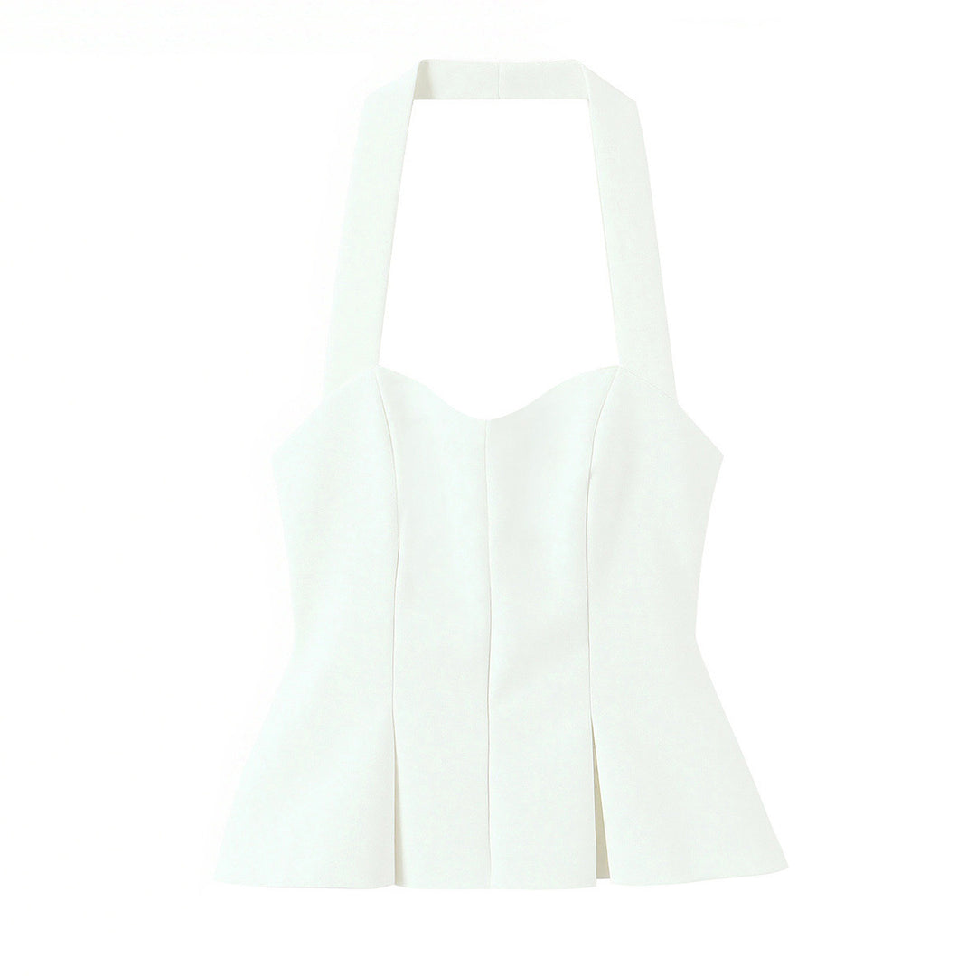 Dame smart Bustier-bluse med figursyet silhuet og dekorativ halterneck Skovae
