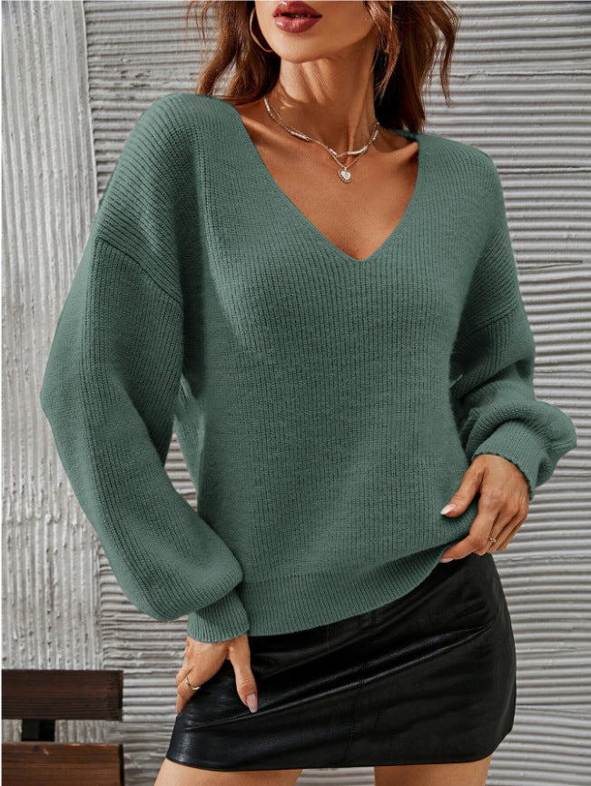 Damer V-hals sweater med en afslappet pasform og fashionable ballon ærmer Stilla