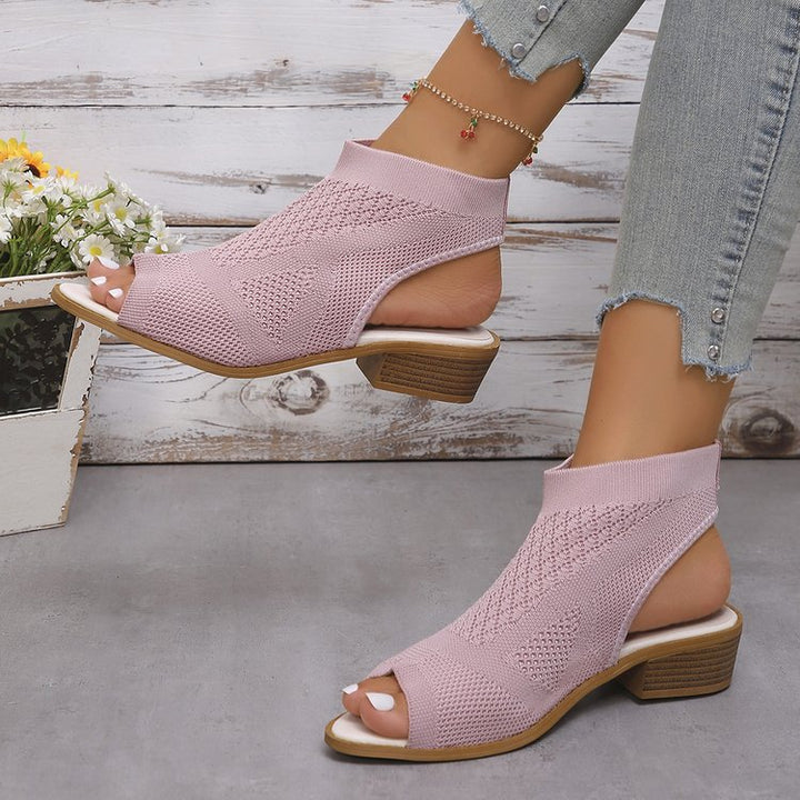 Dame Åben Mules med Strikkedesign og Retro-Blockhæl Stilla