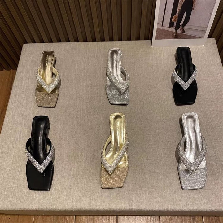 Dame Glamourøse Tåsteg-Pumps med glitrende Riemendesign og komfortabel blokhæl Stilla
