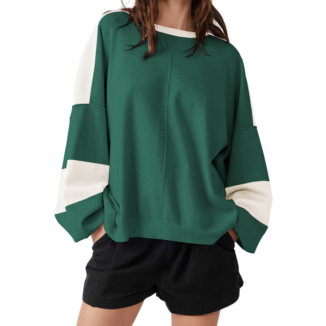 Dame afslappet sweatshirt med løst snit og elegante blokstriber Stilla