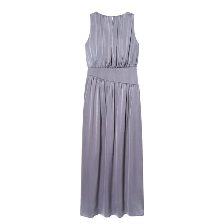Dame elegant maxikjole med flydende skørt og raffineret folder Skovae
