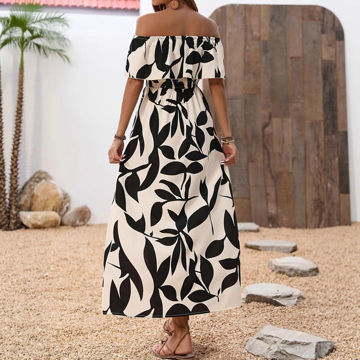 Dame Off-Shoulder Maxikjole med blomsterprint og elastisk taljebånd Stilla