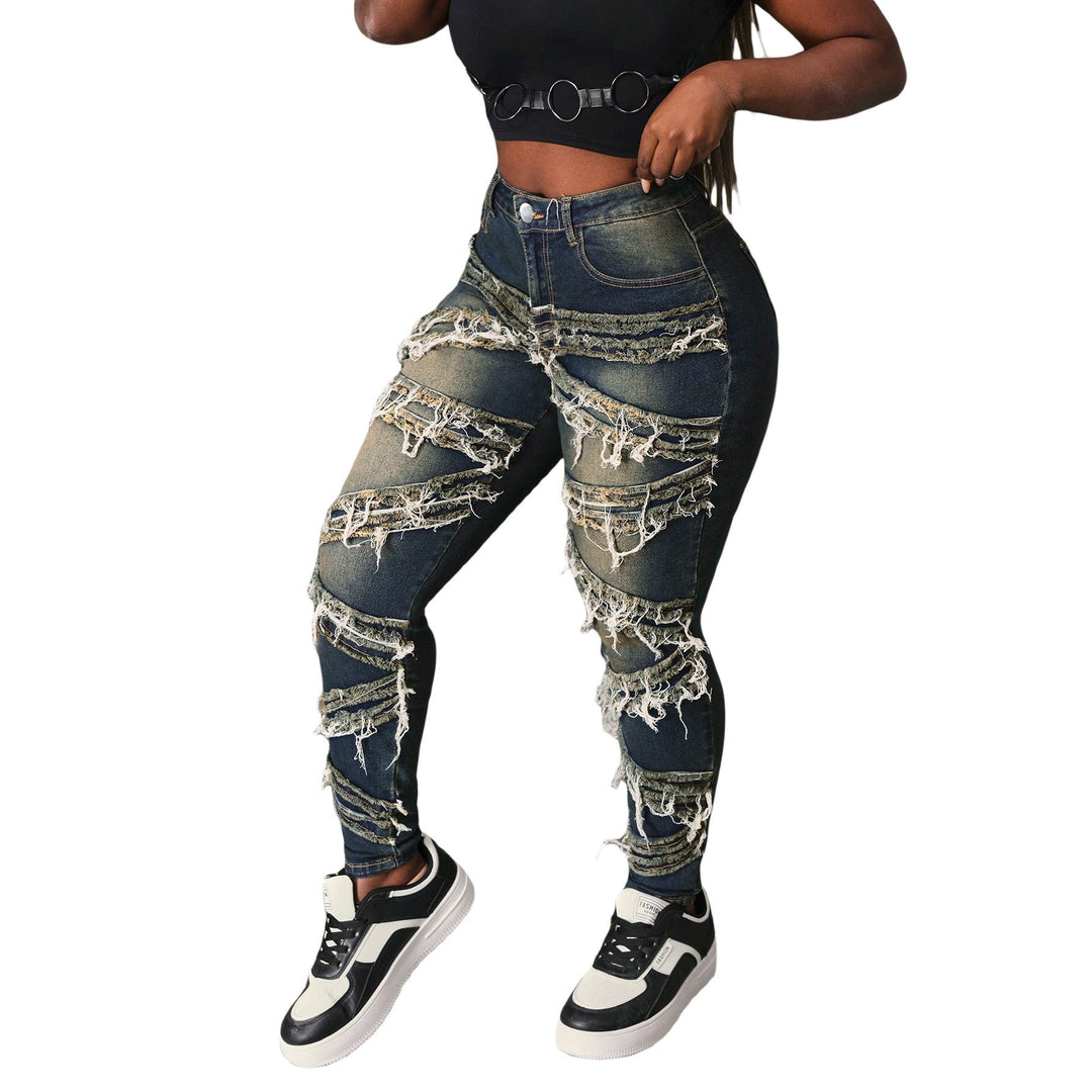 Dame Skinny Jeans med fashionable Destroyed-detaljer og høj talje Stilla