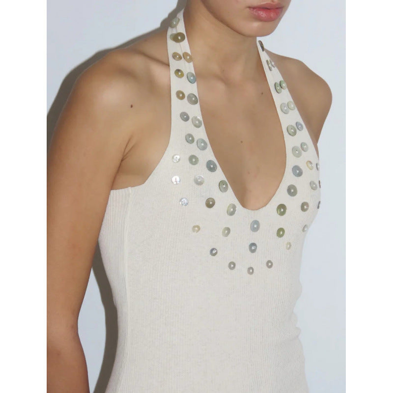 Dame Halterneck glitrende Paillet-top Stilla