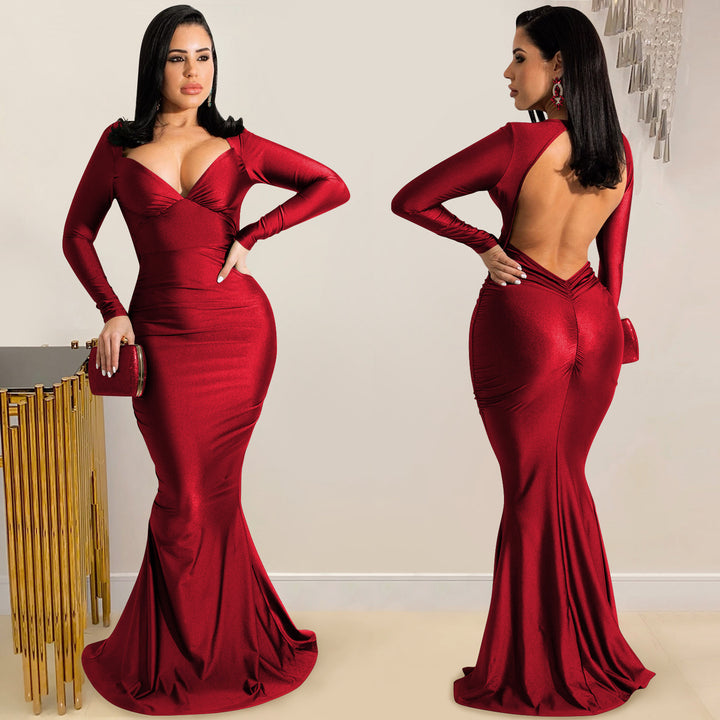 Dame Figurformet Glamour Aftenkjole med smart V-udskæring og lange ærmer Stilla