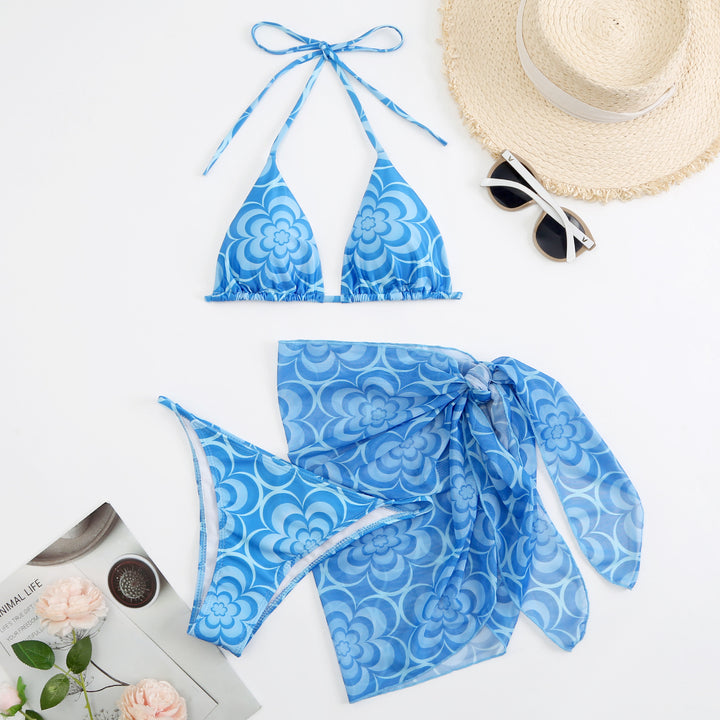 Dame Triangel-Bikini med blomsterdesign og flot indpakningsnederdel Stilla