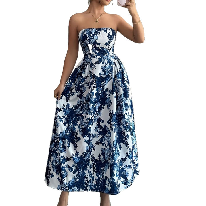 Dame Strapless Maxikjole med floral design og udstyret nederdel Stilla