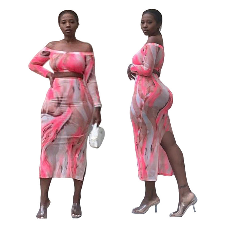 Dame To-delt Sæt med Off-Shoulder Top og Midi-Nederdel Stilla