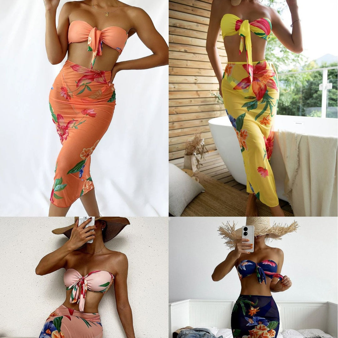 Dame Floral bundet Bikini-top og Midi-nederdel sæt Stilla