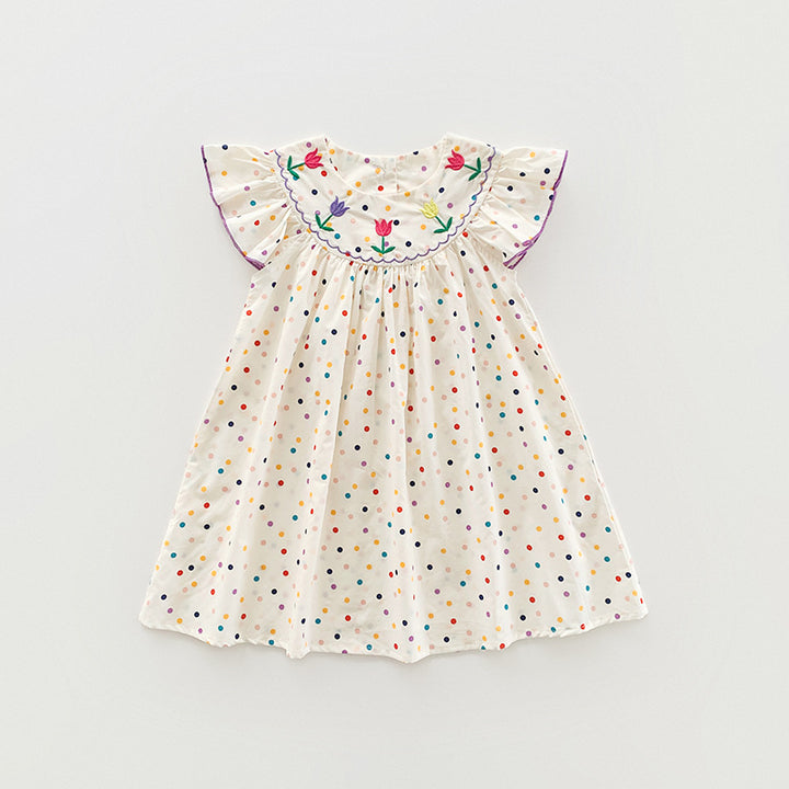 Pige broderet blomster polyesterdress Stilla