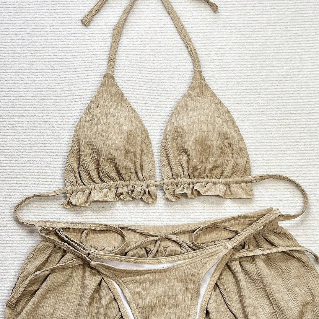 Dame triangel-bikini-sæt med afslappede shorts Skovae