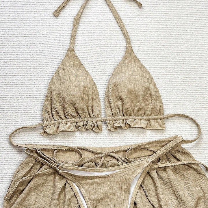 Dame triangel-bikini-sæt med afslappede shorts Skovae