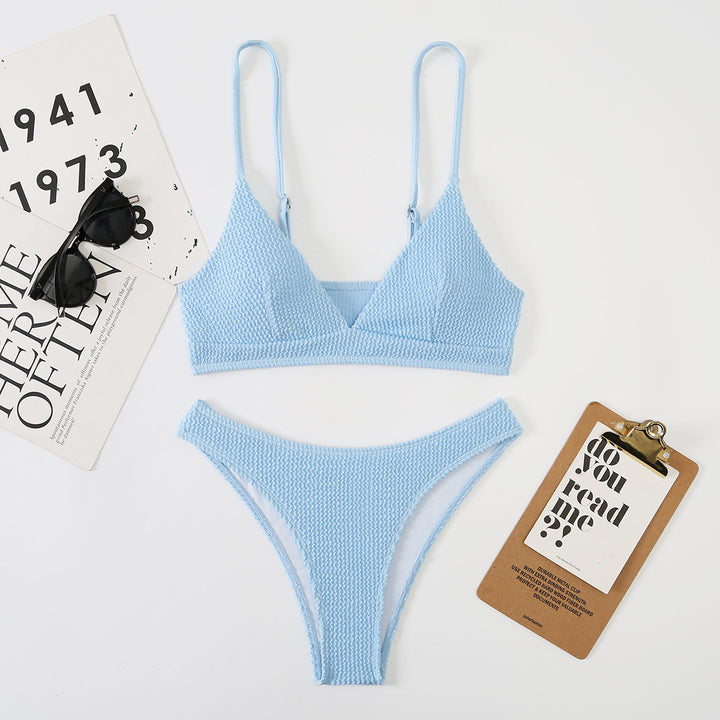 Dame trendy bikinisæt med raffineret vaffelmønster og justerbare stropper Stilla