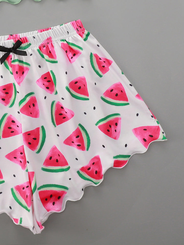 Dame Pyjama-sæt med glad vandmelon-design og elastisk talje Stilla