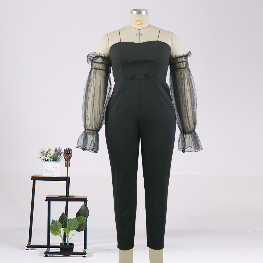 Dame Elegant jumpsuit med gennemsigtige puffærmer Skovae