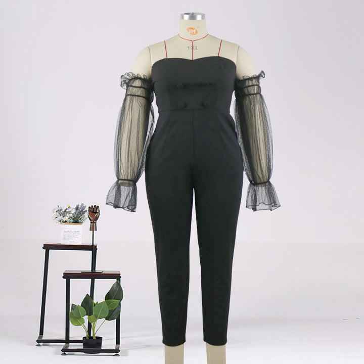Dame elegant jumpsuit med transparente pufærmer Skovae